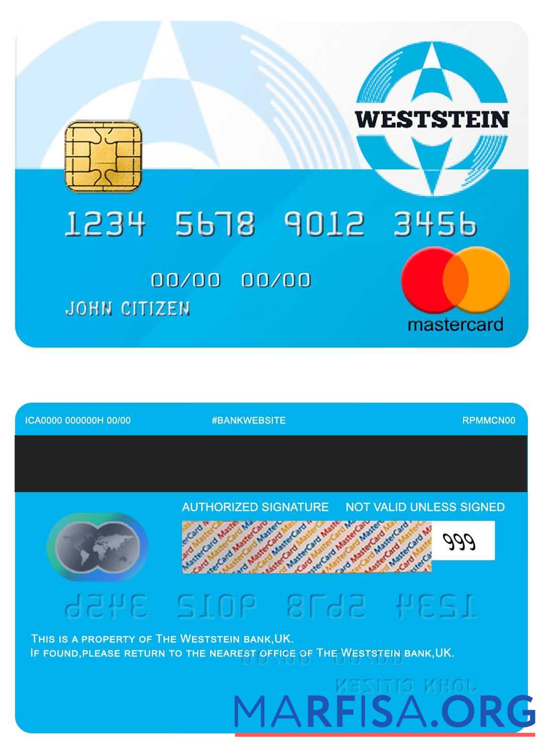 Realistic United Kingdom Weststein bank mastercard real example